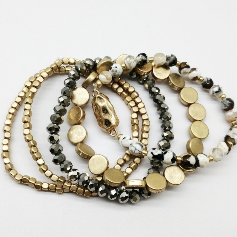 Brand New! Metal and Natural Stone Gold Bracelet Set